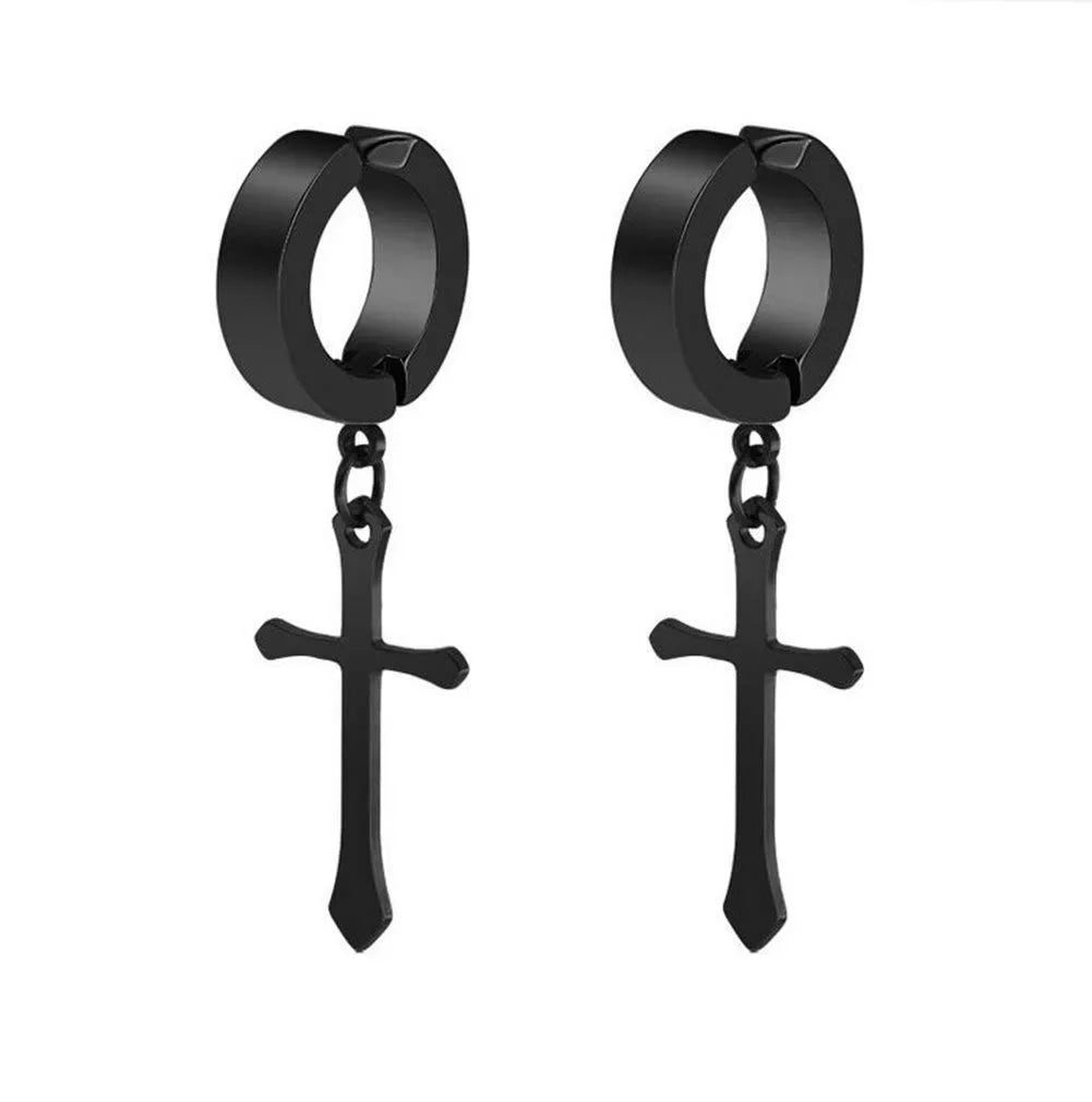 1/6 Pairs Stainless Steel Cross Pendant Clip Earring Non Piercing Fake Hoop Stud Earrings for Men Women Fashion Jewelry