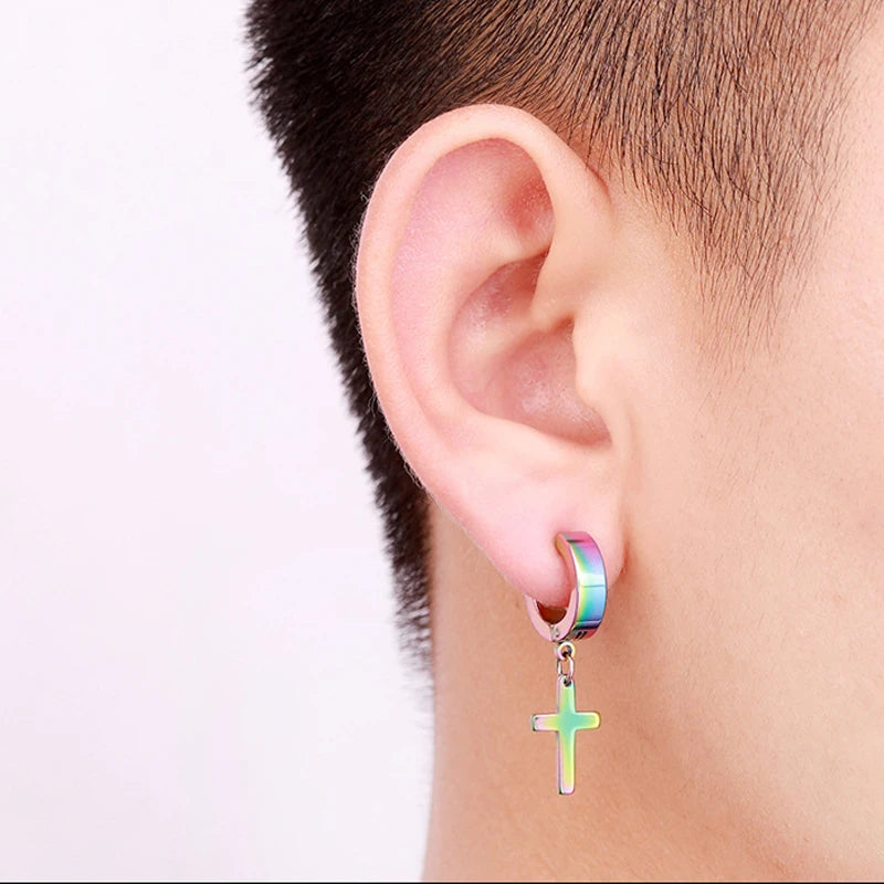 1Pcs Unisex Stainless Steel Punk Man Black Clip on Earrings Geometry Triangle Star Pendant Dangle Earrings Women Gothic Jewelry
