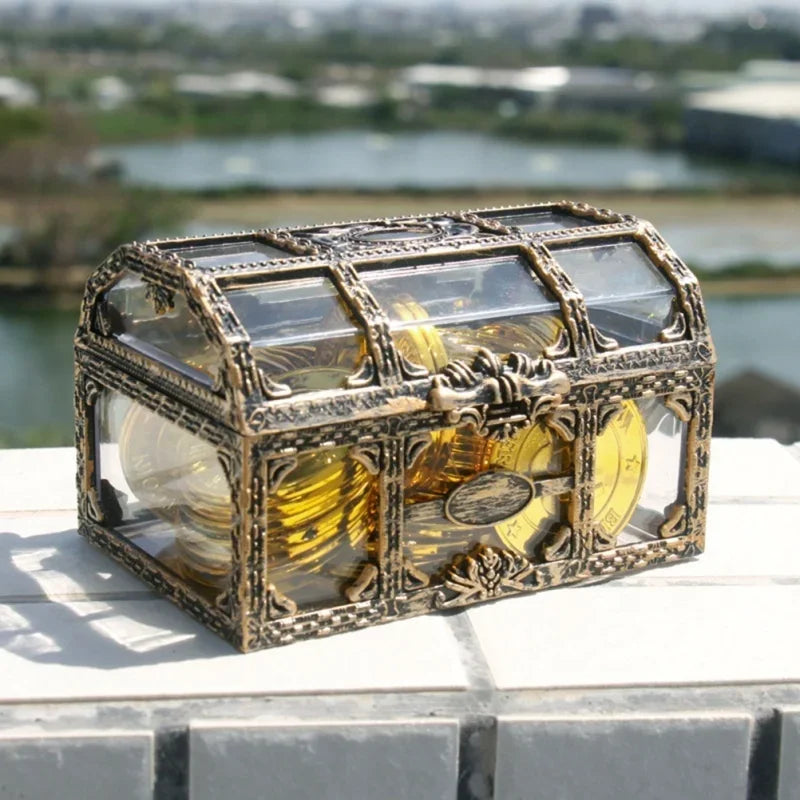 Creative Plastic Transparent Pirate Treasure Box Shape Fish Tank Ornaments Decoration Landscaping Aquarium Home Craft Ornaments
