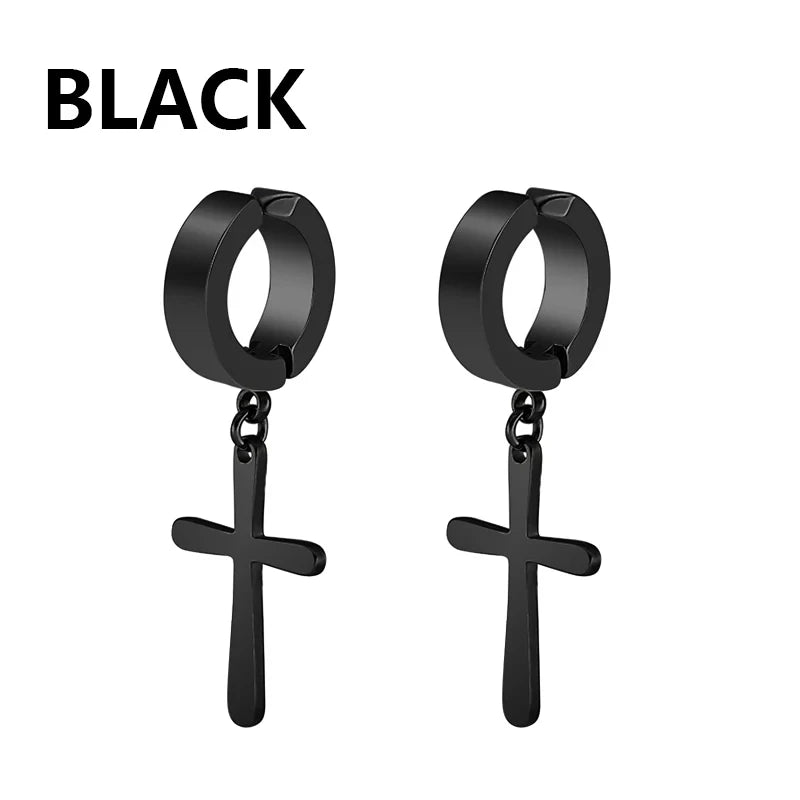 1Pair Unisex Punk Fashion Cross Pendant Ear Clip Non-Piercing Earrings Fake Earrings Gift for Men Women Jewelry Daily Wear