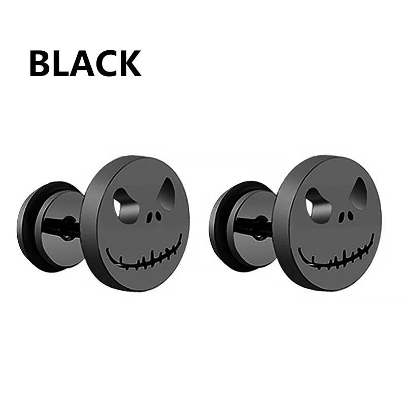 1 Pairs Black Earrings Set Punk Stainless Steel Stud Earrings For Men Women Vintage Hip Hop Piercing Ear Jewelry Accessories