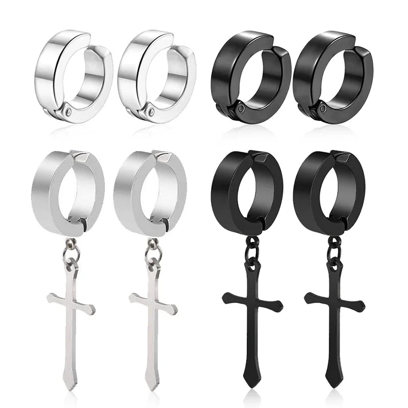 1/6 pairs No Piercing Earrings Titanium Steel Clip-on Fake Earring Round Ear Clip For Women Men Punk Party Fashion Sexy Jewelry