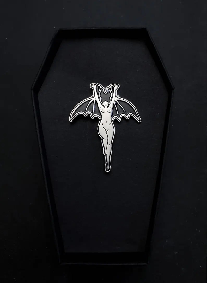 Vampire Bat Woman Witch Enamel Pin Halloween Devil Gothic Girl Badge Dark Art Brooch for Jewelry Accessory