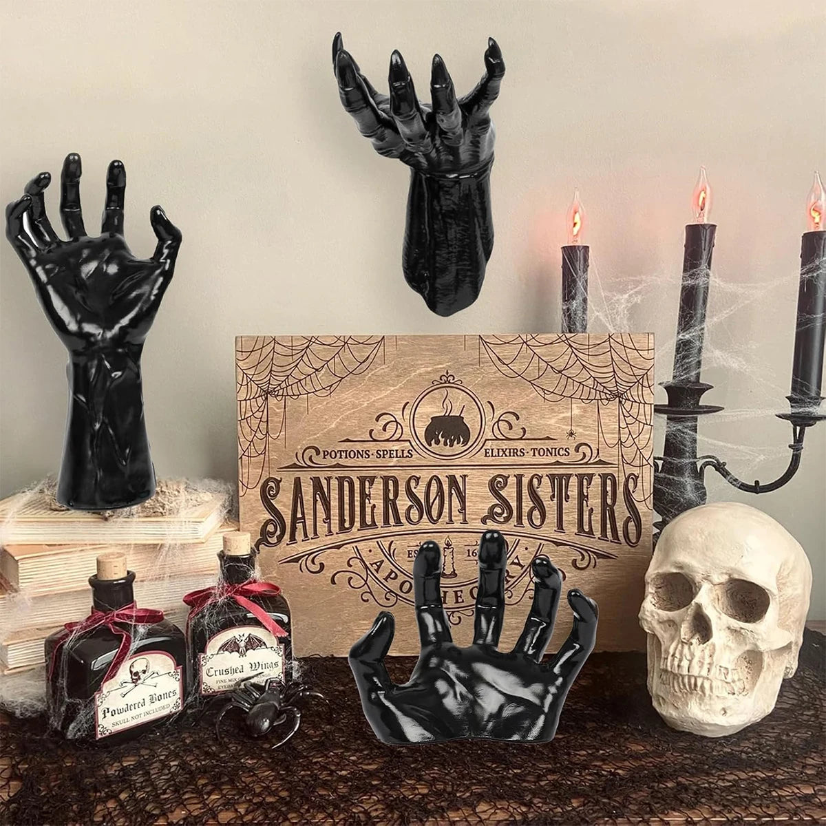 Halloween Wall Decor, 3-Pack Plastic Devil Hand Candle Holders , Realistic Gothic Terror Hands(Candles not included)