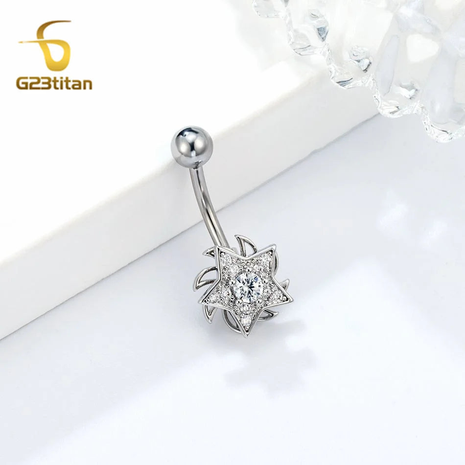 Cute Rotatable Star Windmill Belly Ring Hypoallergenic 14G Titanium Navel Piercing Bar Jewelry Couple Sexy Flirting Accessories