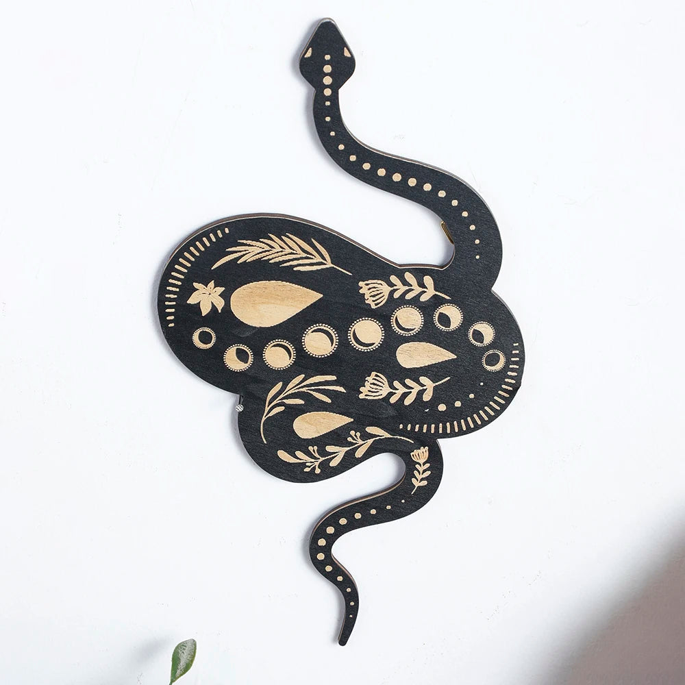Black Snake Hanging Wall Decor Boho Witchy Wooden Snake Wall Art Room Living Room Bedroom Apartment Aesthetic Home Decoration
