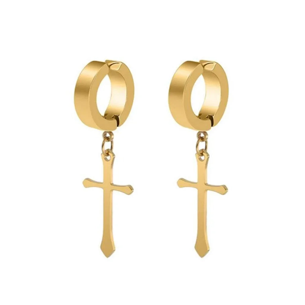 1/6 Pairs Stainless Steel Cross Pendant Clip Earring Non Piercing Fake Hoop Stud Earrings for Men Women Fashion Jewelry