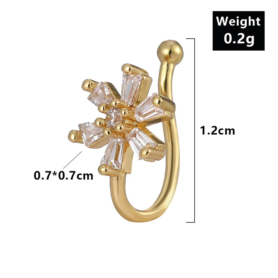 Fake Nose Ring Crystal Ear Cuff False Piercing Body Jewelry for Women Teens Golden Silver Color CZ Zircon Cooper Clip Ornaments
