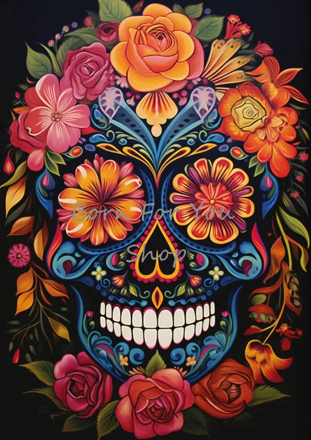 Floral Skulls Portrait Gothic Posters and Prints