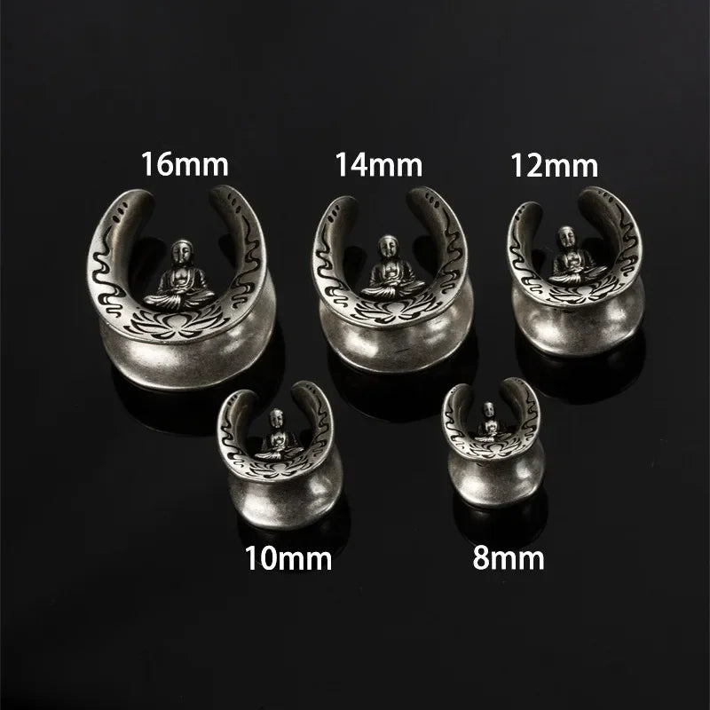 2pcs U-shaped Handmade Tombstone Buddha Pattern Ear Piercing Stainless Steel Earplugs Expander Stretcher Piercing Jewelry 8-16MM