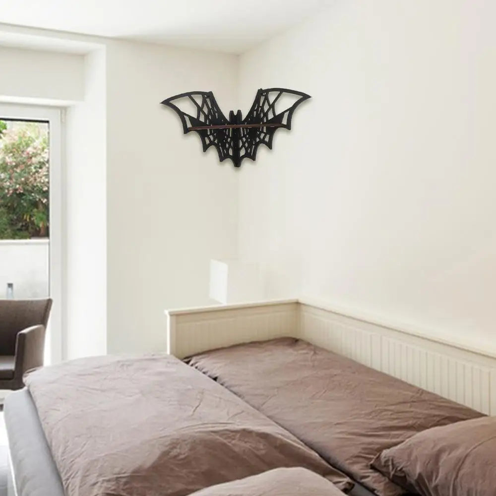 Bat Corner Shelves Wooden Floating Bat Wall Corner Shelves Gothic Jewelry Display Shelf Halloween Decorative Shelf For Home