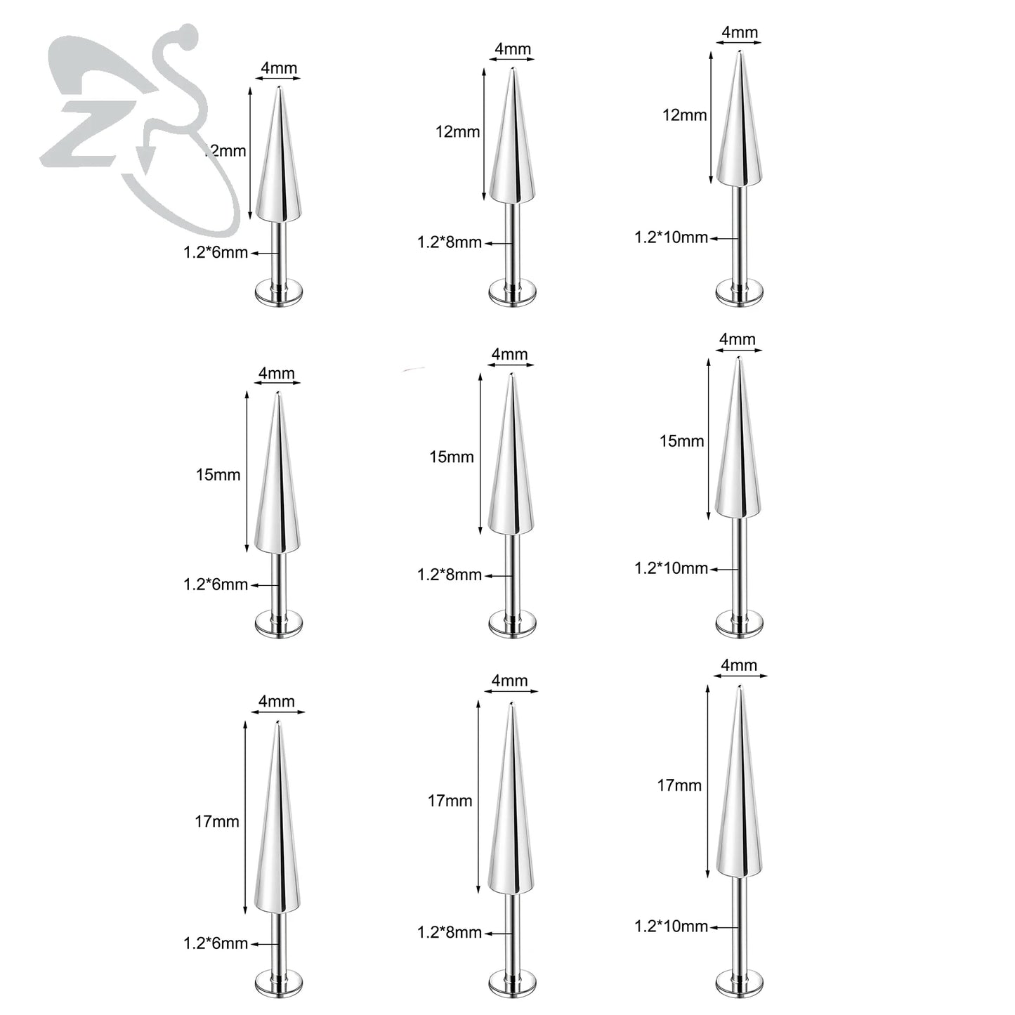 ZS 10Pcs/lot Stainless Steel Lip Labret Piercing for Women External Thread Lip Stud Ring Tragus Helix Cartilage Piercing 16G