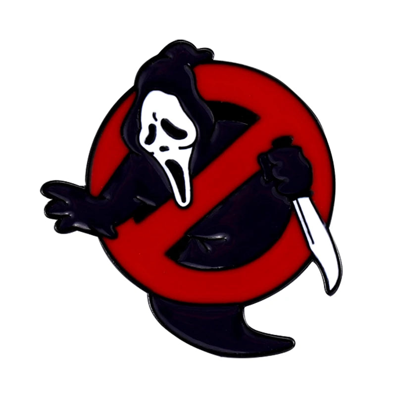 Call Me Enamel Pins What's Your Favorite Scary Movie Custom Brooches Lapel Badges Gothic Punk Skeleton Jewelry Gift for Friends