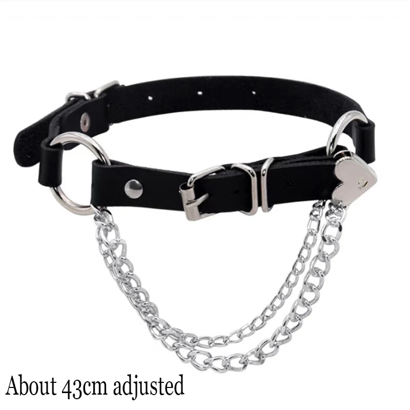 New Sexy Harajuku PU Leather Chain Heart Pendant Necklaces Women Men Punk Neck Gothic Black Pink Choker Necklace Cool Collar