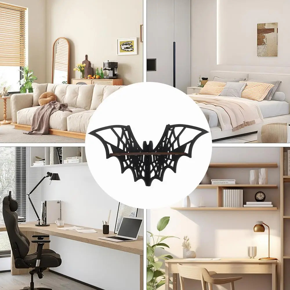 Bat Corner Shelves Wooden Floating Bat Wall Corner Shelves Gothic Jewelry Display Shelf Halloween Decorative Shelf For Home