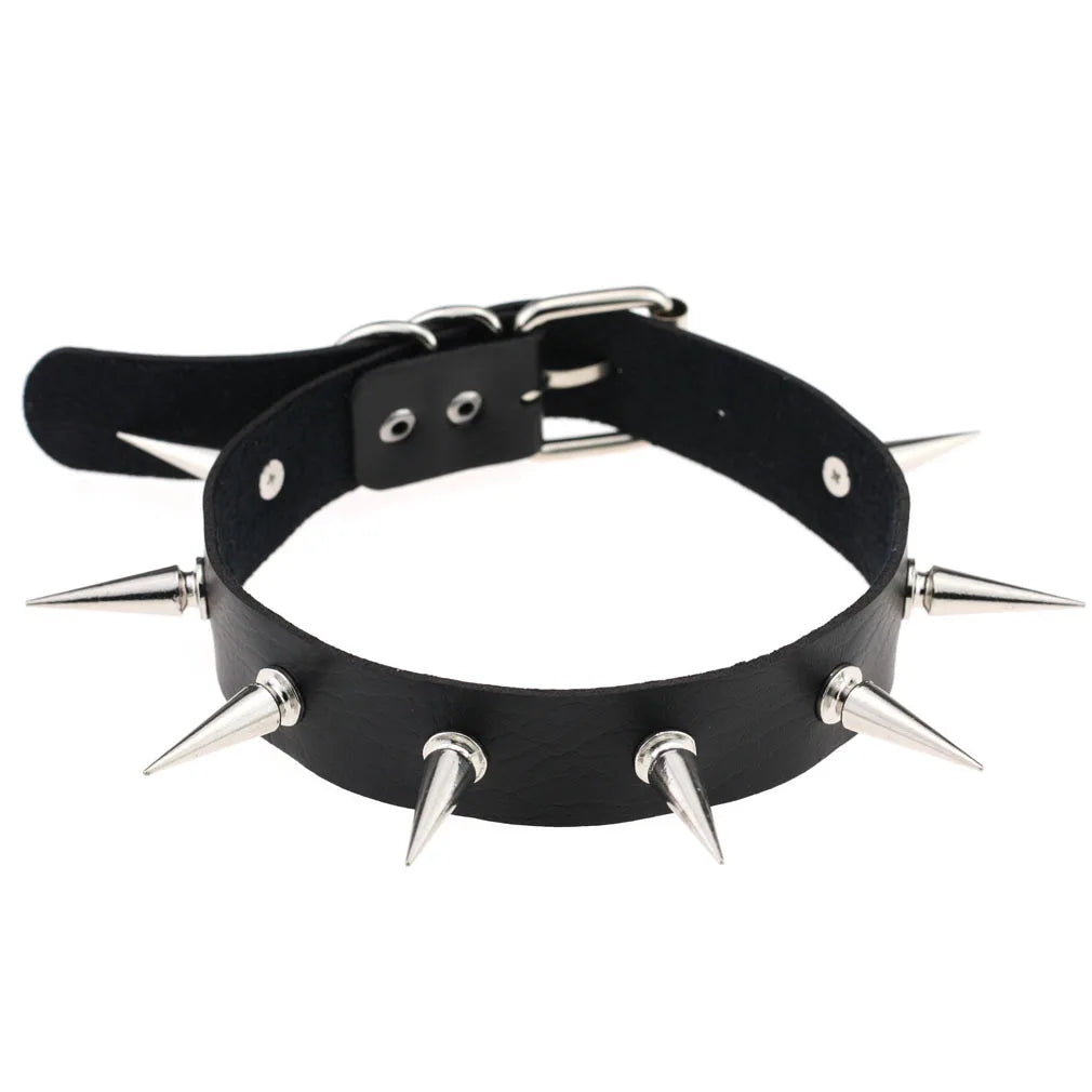 Leather Spiked Choker Punk Collar Women Men Rivets Studded Chocker Chunky Necklace Goth Jewelry Metal Gothic Emo Accessories