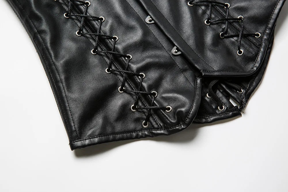 Steampunk Faux Leather Corset Vest for Women Gothic Side Lace-Up Steel Boned PU Corset Waist Slimming Trainer Body Shaper Korset
