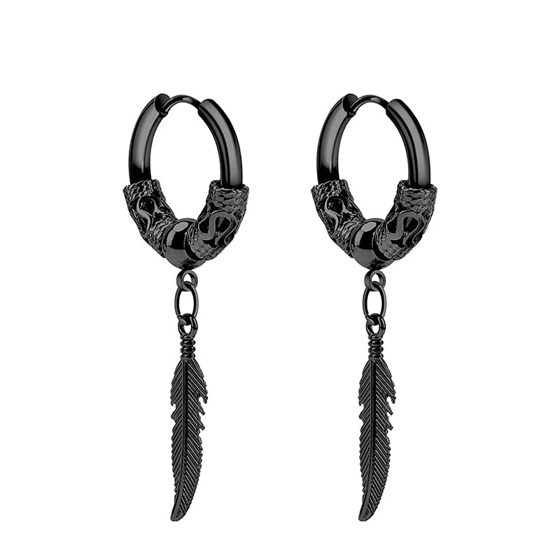 1 Pairs Black Earrings Set Punk Stainless Steel Stud Earrings For Men Women Vintage Hip Hop Piercing Ear Jewelry Accessories