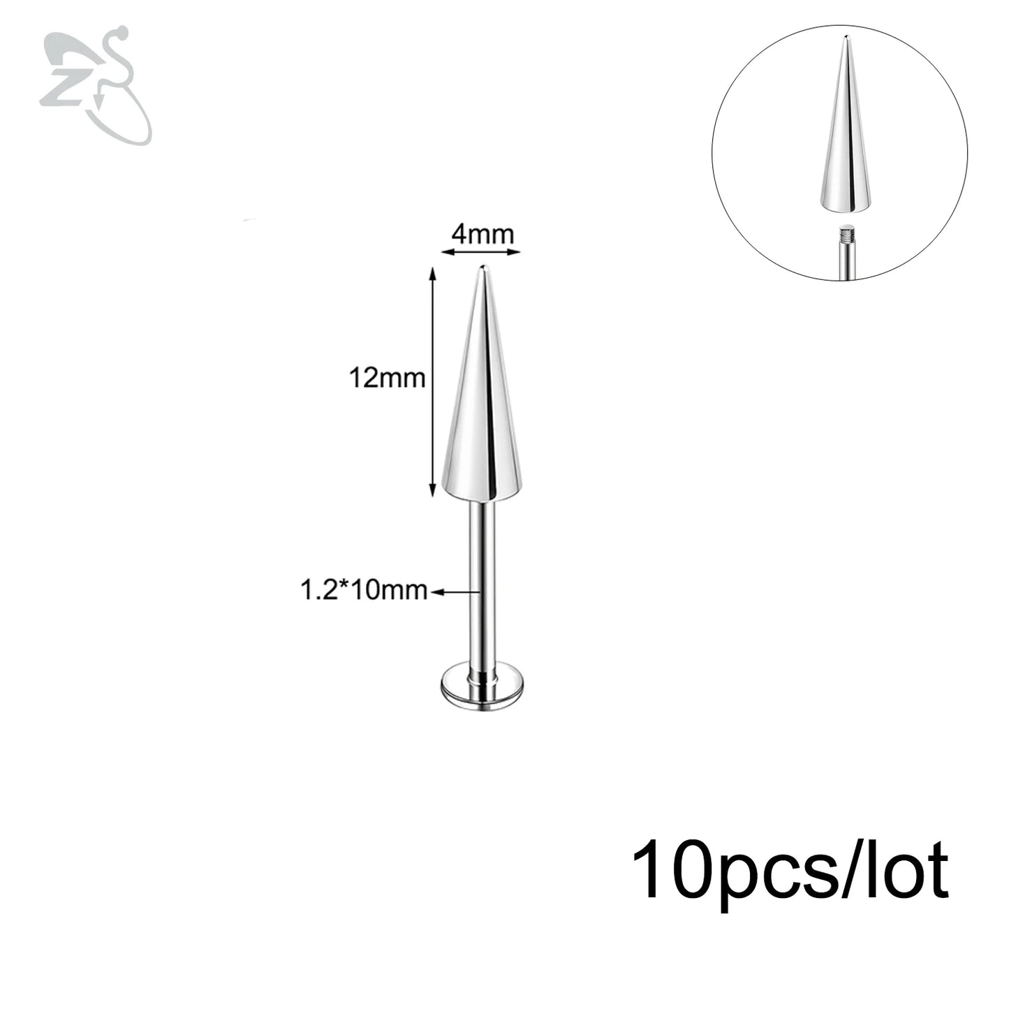 ZS 10Pcs/lot Stainless Steel Lip Labret Piercing for Women External Thread Lip Stud Ring Tragus Helix Cartilage Piercing 16G