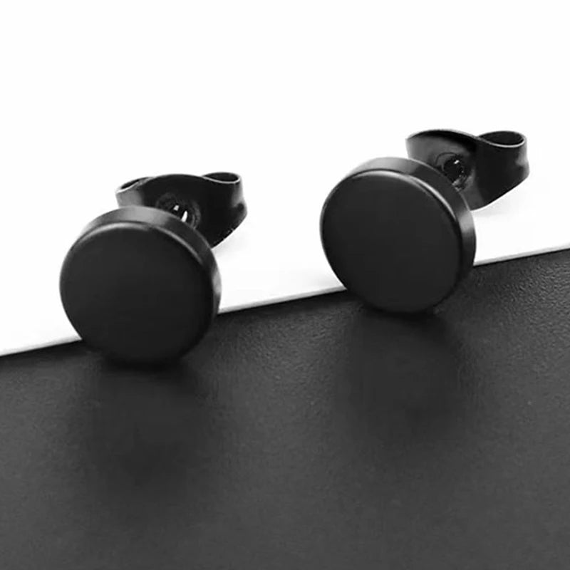 1 Pairs Black Earrings Set Punk Stainless Steel Stud Earrings For Men Women Vintage Hip Hop Piercing Ear Jewelry Accessories