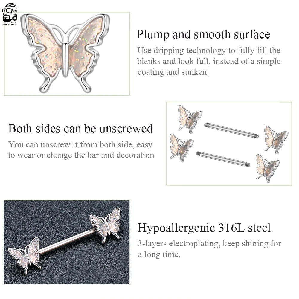 2pcs Cute Nipple Piercings Barbell Stainless Steel Crystal Nipple Shield Cover Heart Flower Nipple Rings Jewelry Body 1.6mm*16mm