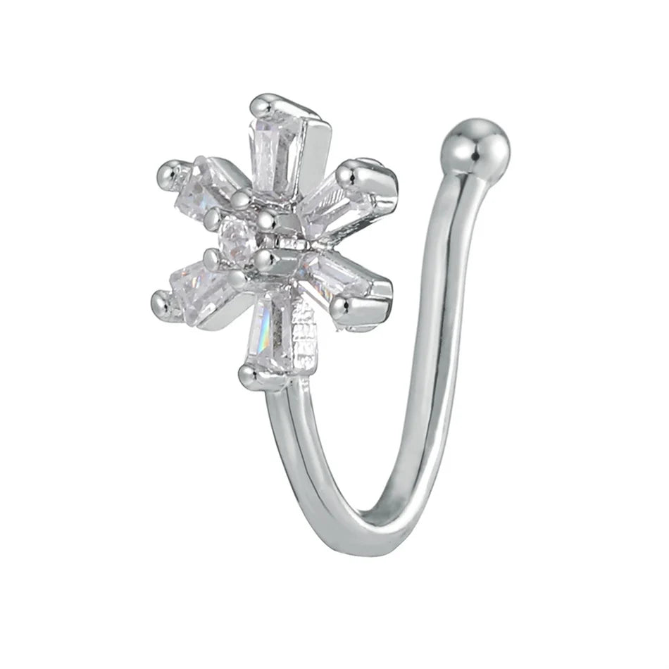 Fake Nose Ring Crystal Ear Cuff False Piercing Body Jewelry for Women Teens Golden Silver Color CZ Zircon Cooper Clip Ornaments