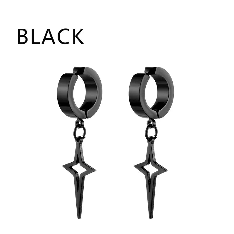 1Pair Unisex Punk Fashion Cross Pendant Ear Clip Non-Piercing Earrings Fake Earrings Gift for Men Women Jewelry Daily Wear