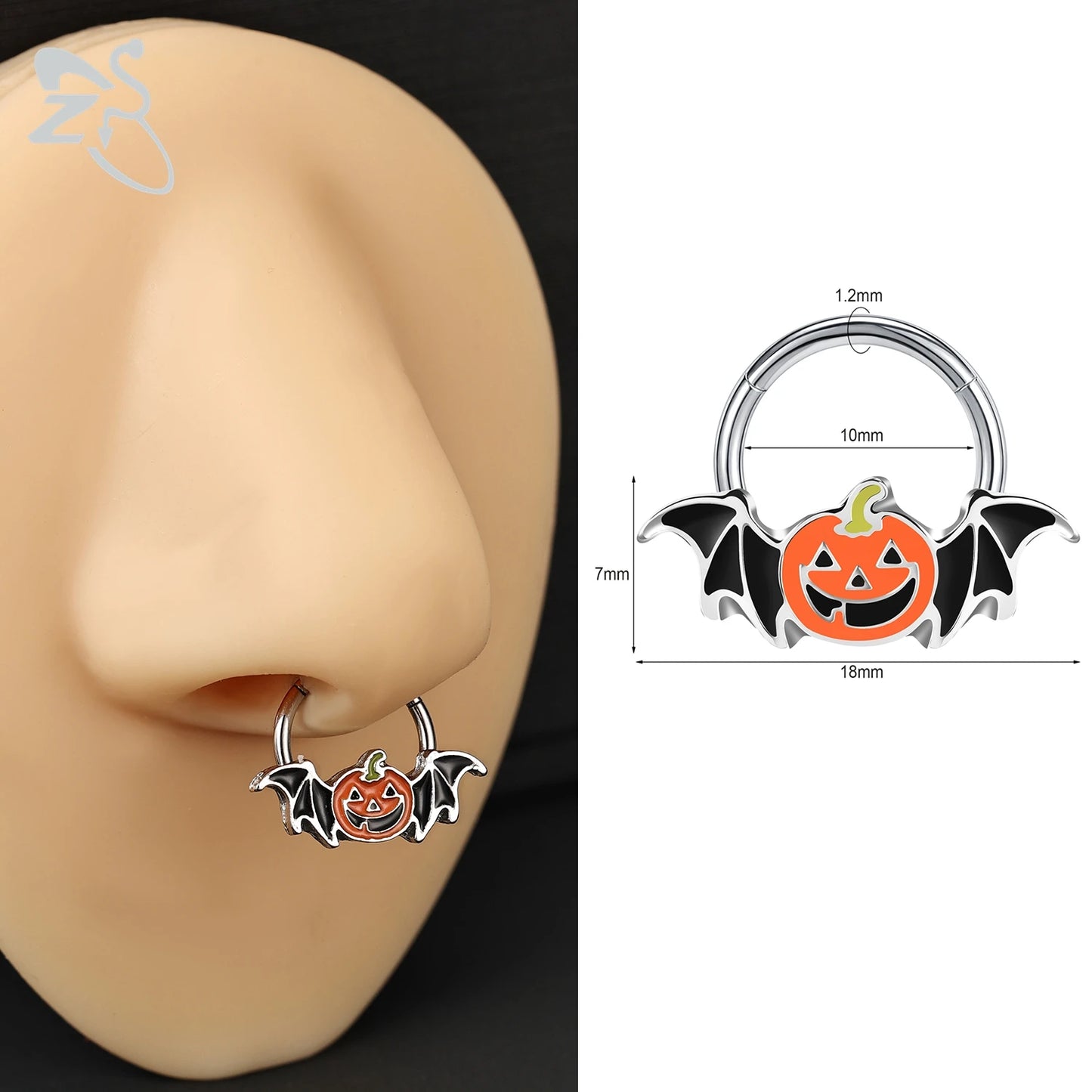 ZS 1 Piece Punk Stainless Steel Nose Ring Men Women Pumpkin Bat Septum Piercings Hallowmas Cartilage Helix Piercing Body Jewelry