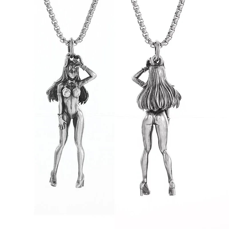 Fashionable and Sexy Female Baseball Player Statue Pendant Necklace Men and Women Hip-Hop Trend Jewelry Couple Gifts