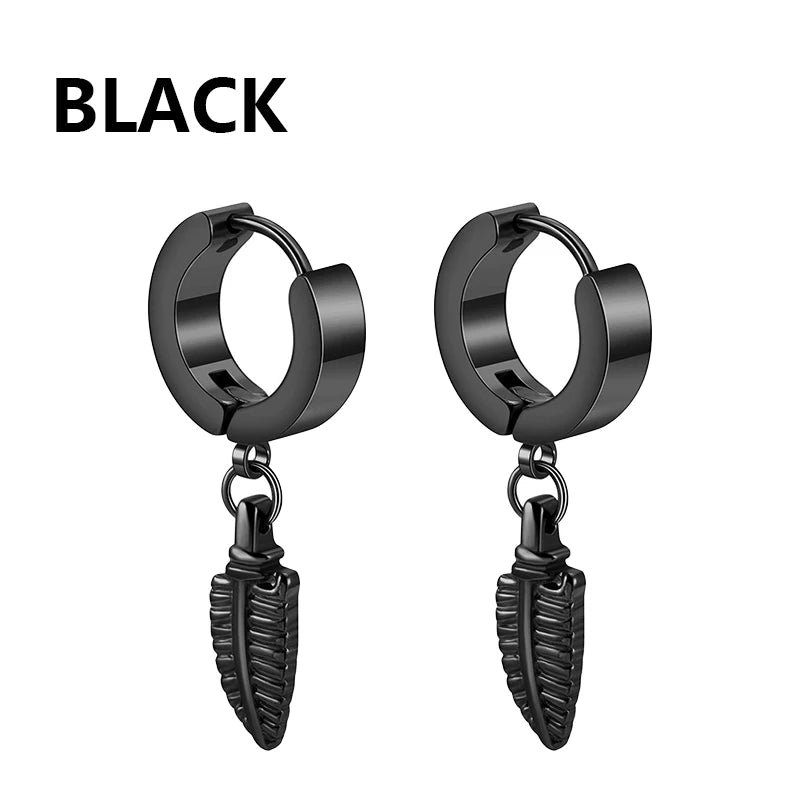 1 Pairs Black Earrings Set Punk Stainless Steel Stud Earrings For Men Women Vintage Hip Hop Piercing Ear Jewelry Accessories