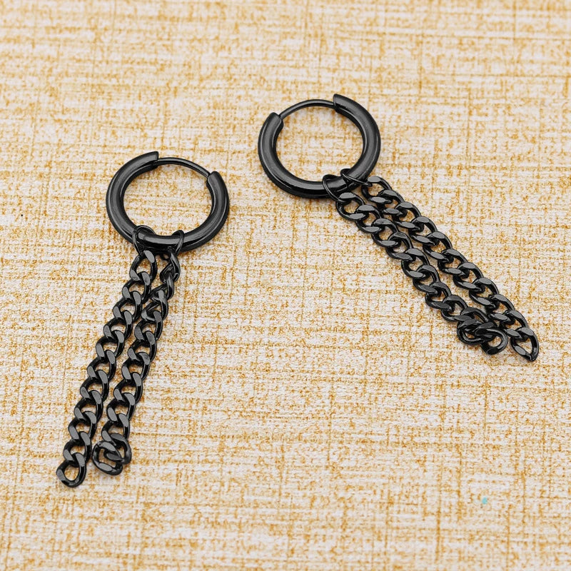 1 Pairs Black Earrings Set Punk Stainless Steel Stud Earrings For Men Women Vintage Hip Hop Piercing Ear Jewelry Accessories