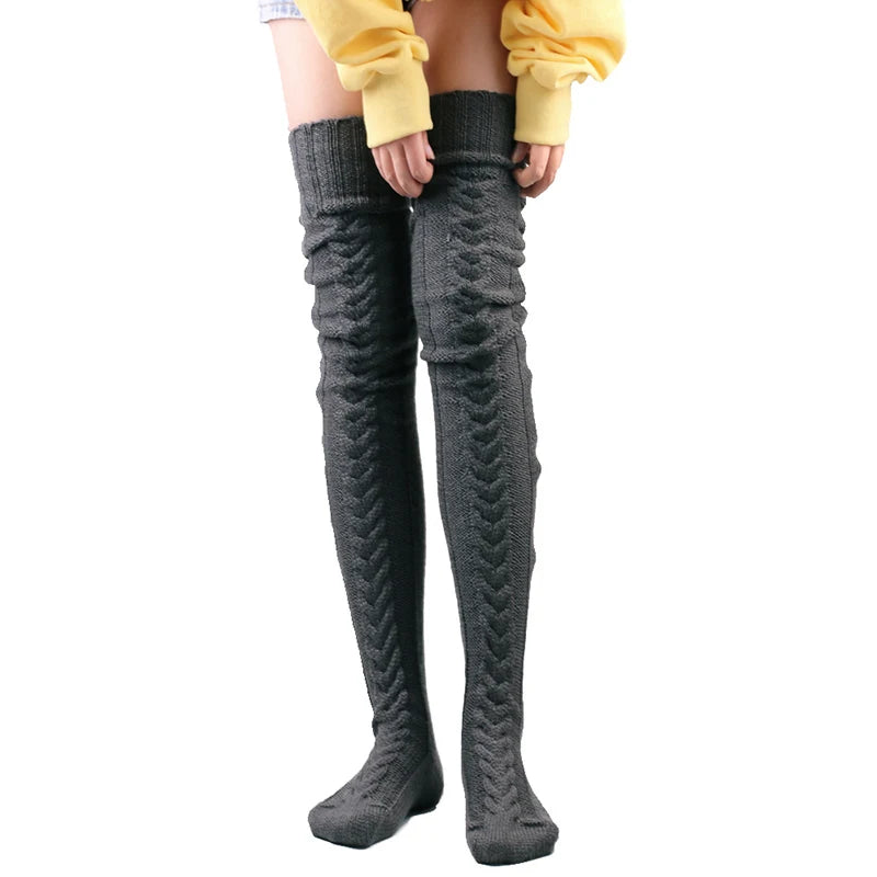 Cute Long Socks Lolita Leg Warmer Knitted Woollen Foot Warmer Stockings Autumn Winter Woman Knee-High Socks Leisure Loose Socks