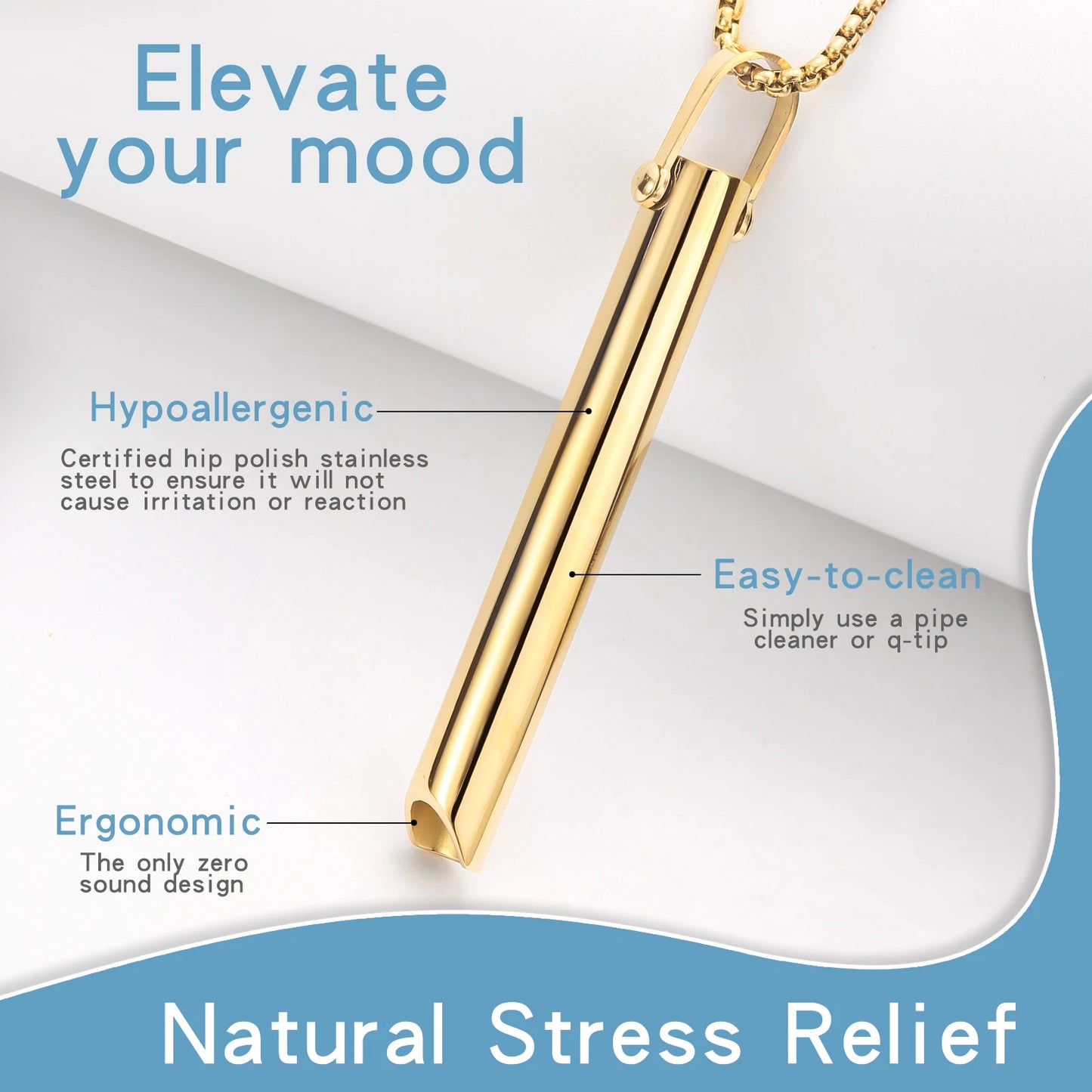 Stainless steel Mindful Breathing Necklace, Anxiety Relief ItemsThe Necklace for Anxiety, Stress, Panic Meditation Tools