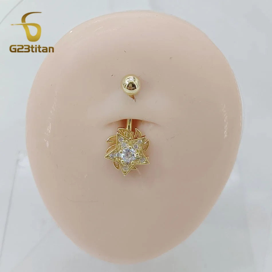 Cute Rotatable Star Windmill Belly Ring Hypoallergenic 14G Titanium Navel Piercing Bar Jewelry Couple Sexy Flirting Accessories