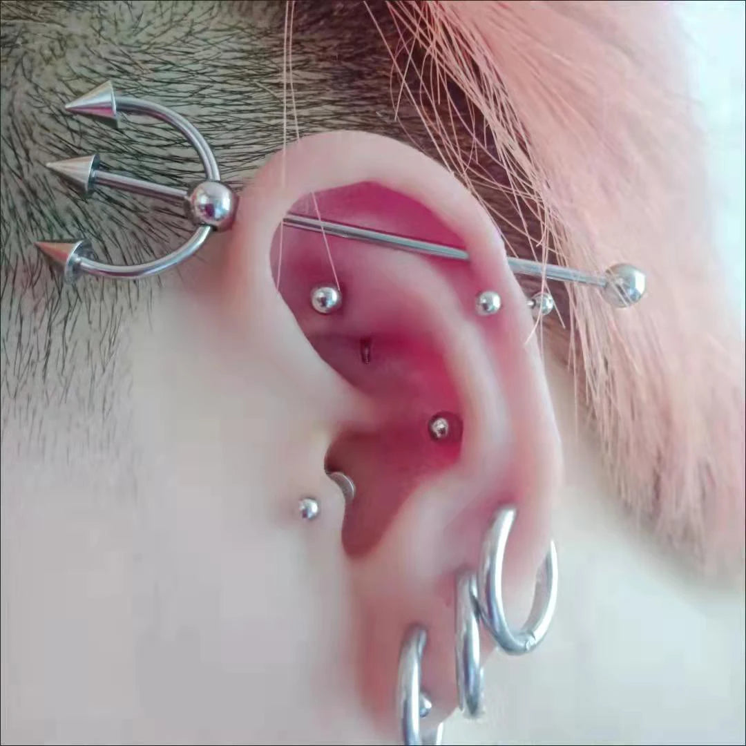JHJT 1PC 14G Industrial Barbell Piercing Fork Shape Surgical Steel Bar Cartilage Earring Helix industrial Piercing Jewelry