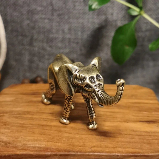 Antique Brass Elephant Tea Pet Miniature Simulation Animal Ornaments Collection Crafts Home Desktop Decorations