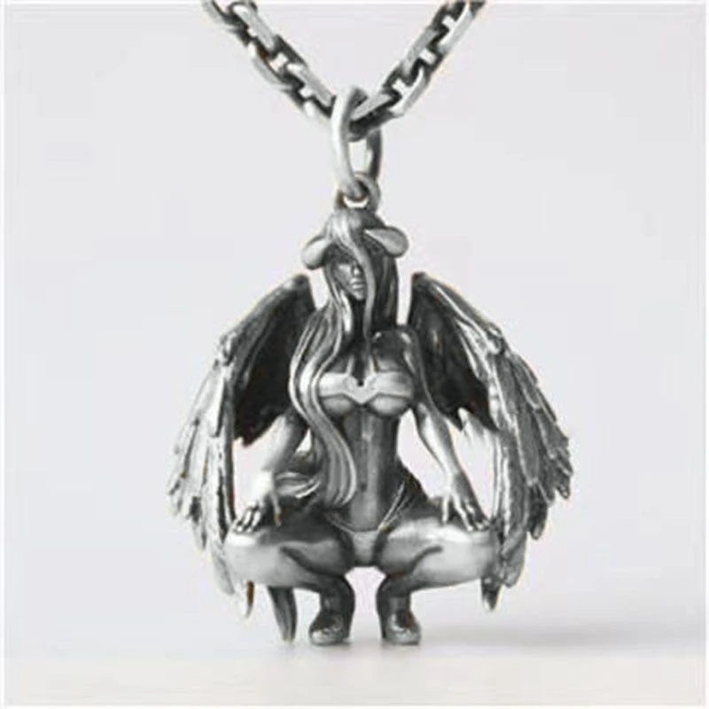 Fashion silver color guardian angel pendant necklace men and women personality angel wings prayer pendant necklace couple gift