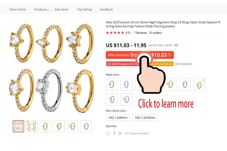 F136 Titanium Piercing Clicker Segment Hoop Nose Rings Earrings Nose Septum Piercing Ear Tragus Cartilage Helix Lip Ear Piercing