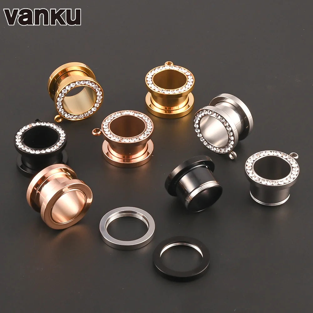 Vanku 2pcs DIY Dangle Double Flared Stainless Steel Ear Plugs Piercing Screw Tunnels Stretchers Body Jewelry Earrings Expander