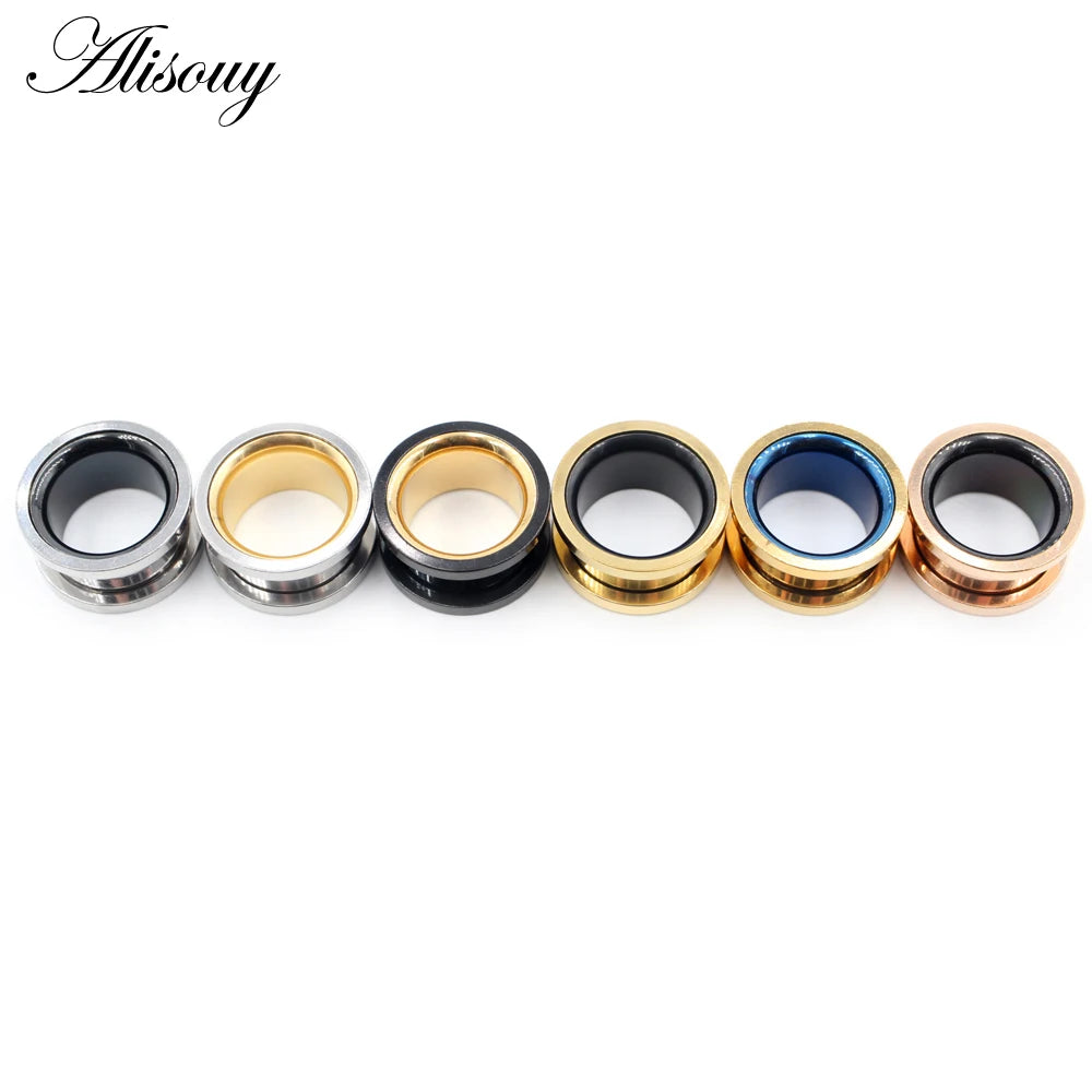 Alisouy 2pcs Smiple Hollow Stainless Steel Flared Ear Plugs Tunnel Expander Stretcher Gauges Flesh Piercing Earring Body Jewelry