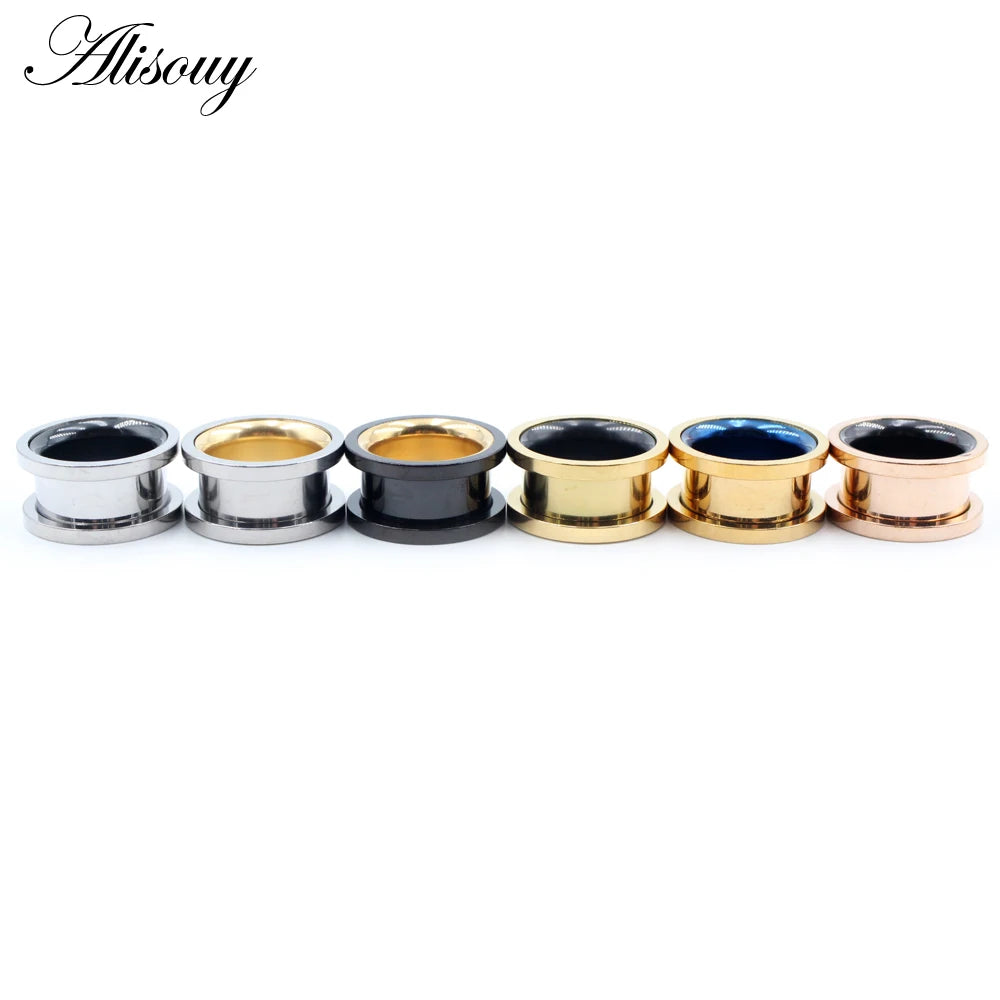 Alisouy 2pcs Smiple Hollow Stainless Steel Flared Ear Plugs Tunnel Expander Stretcher Gauges Flesh Piercing Earring Body Jewelry
