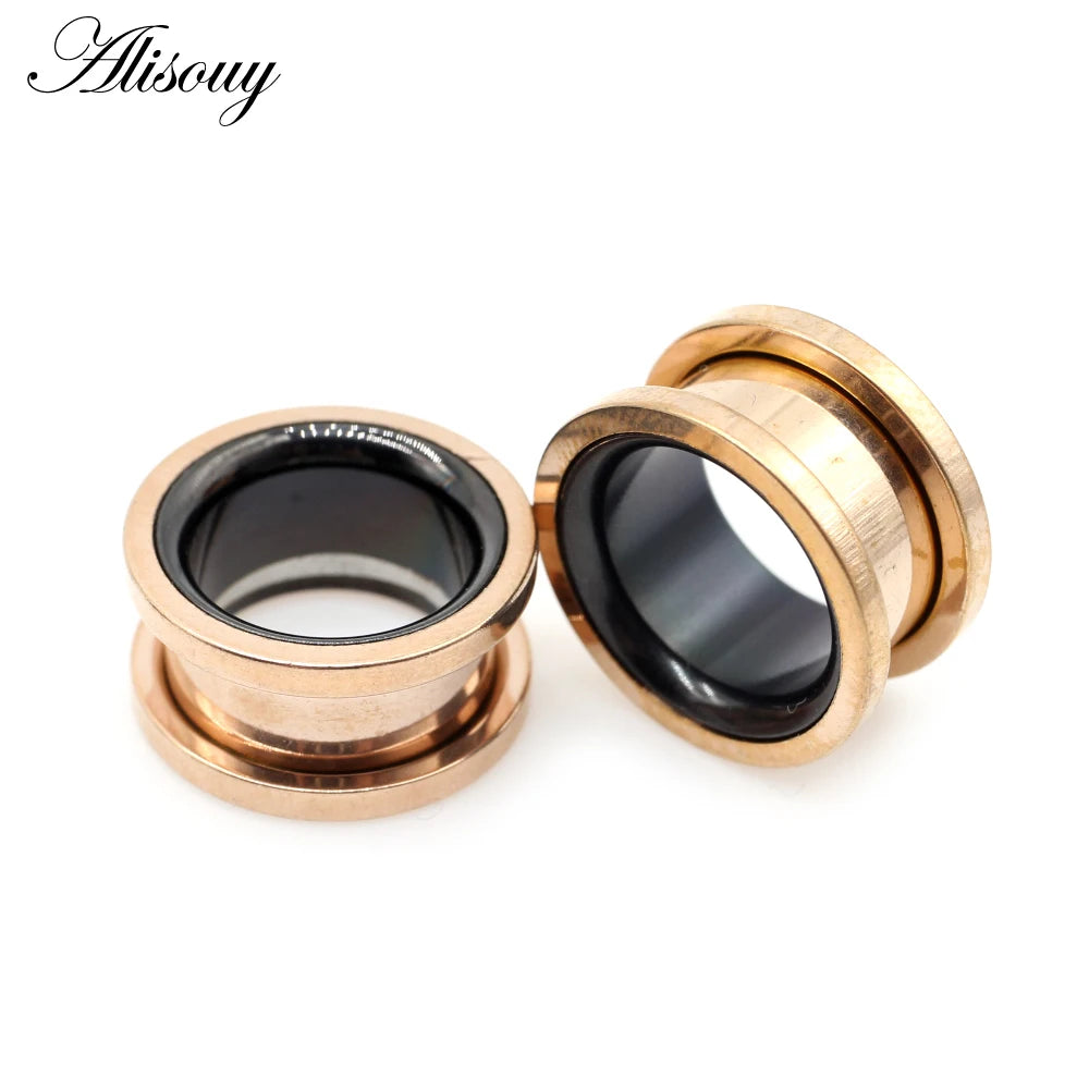 Alisouy 2pcs Smiple Hollow Stainless Steel Flared Ear Plugs Tunnel Expander Stretcher Gauges Flesh Piercing Earring Body Jewelry