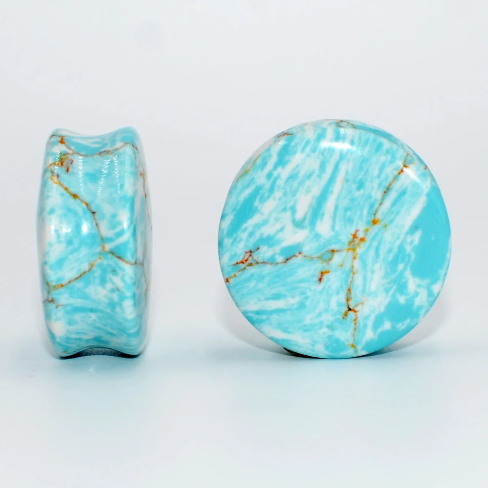 2PCS Natural Stone Double Flared Plug Opal Quartz Ear Tunnel Gauge Colorful Stone Ear Expander Weight Body Piercing Jewelry