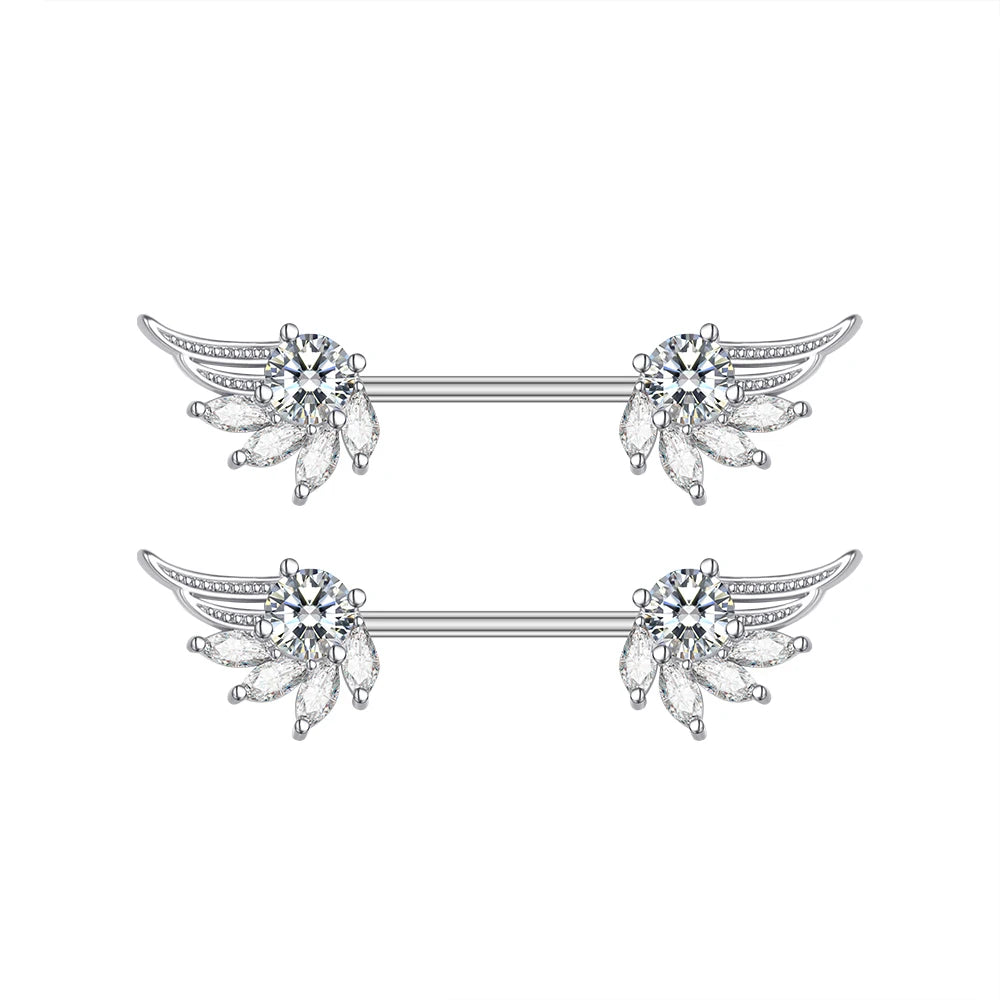 2pcs Cute Nipple Piercings Barbell Stainless Steel Crystal Nipple Shield Cover Heart Flower Nipple Rings Jewelry Body 1.6mm*16mm