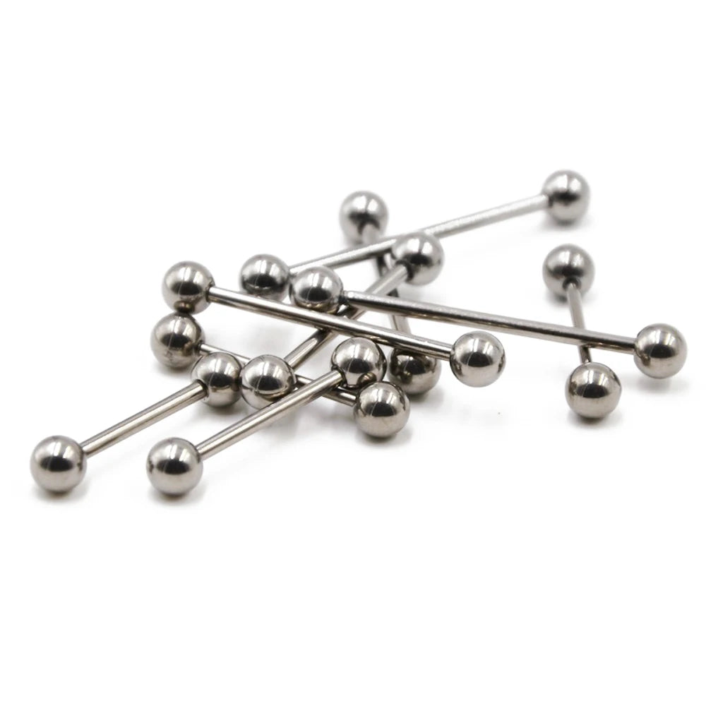 2 Pieces 14G/16G Surgical Steel Long Industrial Barbell Ring Tongue Nipple Bar Tragus Helix Ear Piercing Body Fashion Jewelry