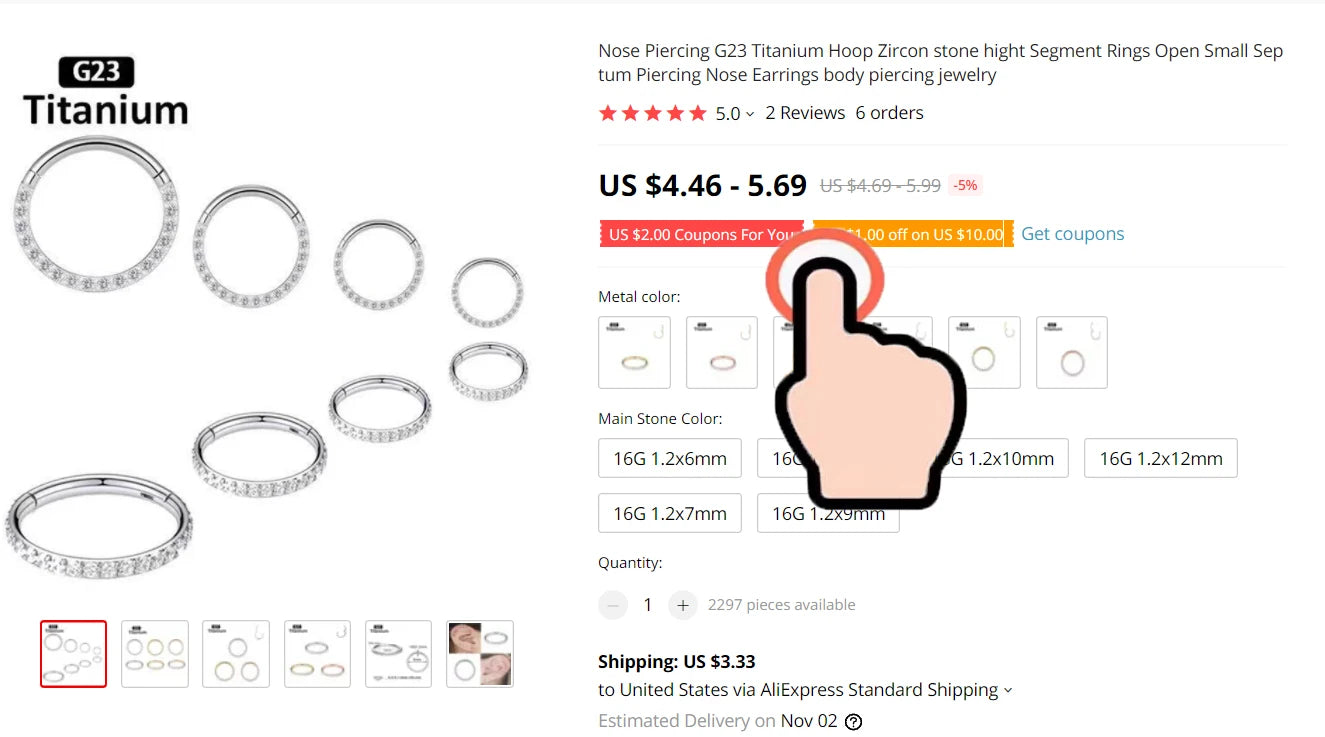 F136 Titanium Piercing Clicker Segment Hoop Nose Rings Earrings Nose Septum Piercing Ear Tragus Cartilage Helix Lip Ear Piercing