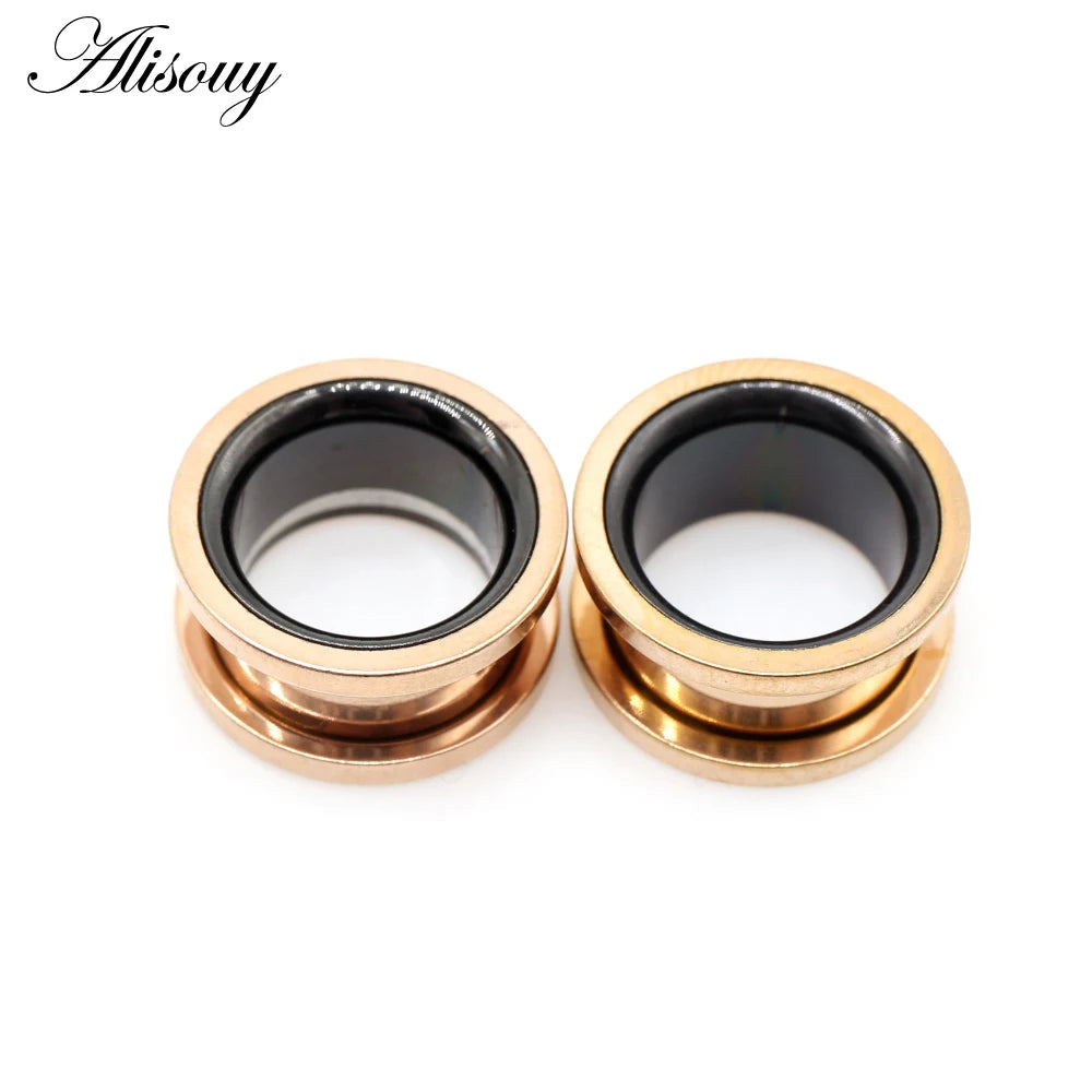 Alisouy 2pcs Smiple Hollow Stainless Steel Flared Ear Plugs Tunnel Expander Stretcher Gauges Flesh Piercing Earring Body Jewelry