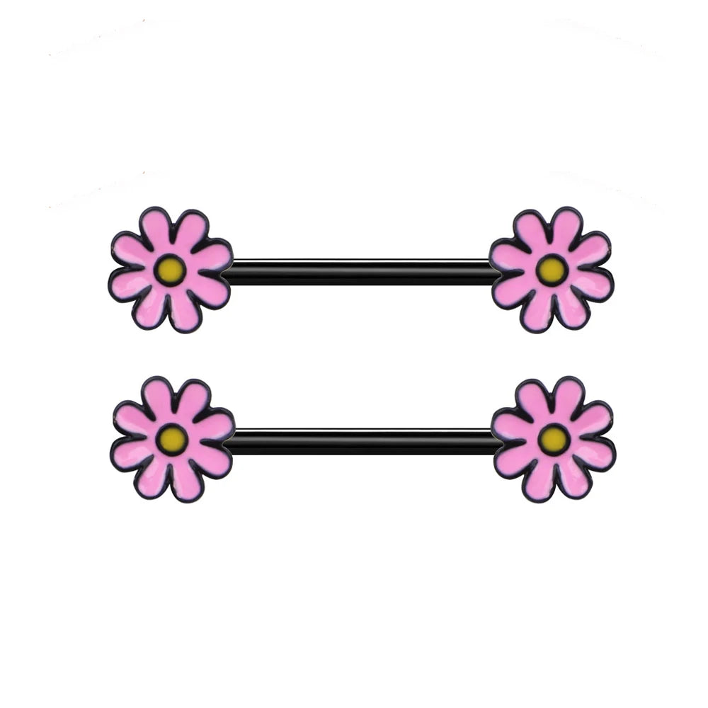 2pcs Cute Nipple Piercings Barbell Stainless Steel Crystal Nipple Shield Cover Heart Flower Nipple Rings Jewelry Body 1.6mm*16mm