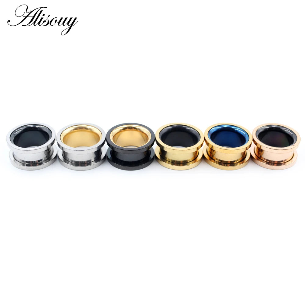 Alisouy 2pcs Smiple Hollow Stainless Steel Flared Ear Plugs Tunnel Expander Stretcher Gauges Flesh Piercing Earring Body Jewelry