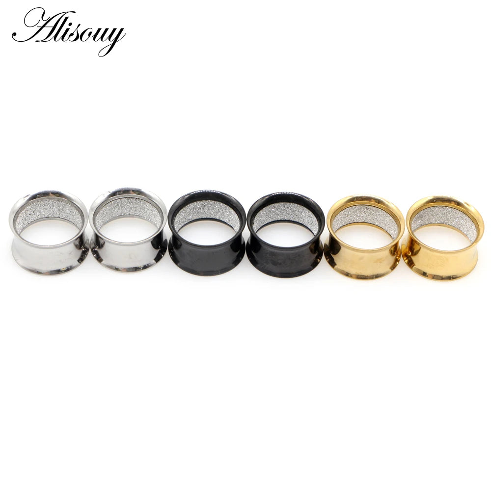 Alisouy 2pcs Stainless Steel Inner Matte Frosted Ear Gauges Expander Stretchers Earrings Plugs Tunnels Piercing Body Jewelry